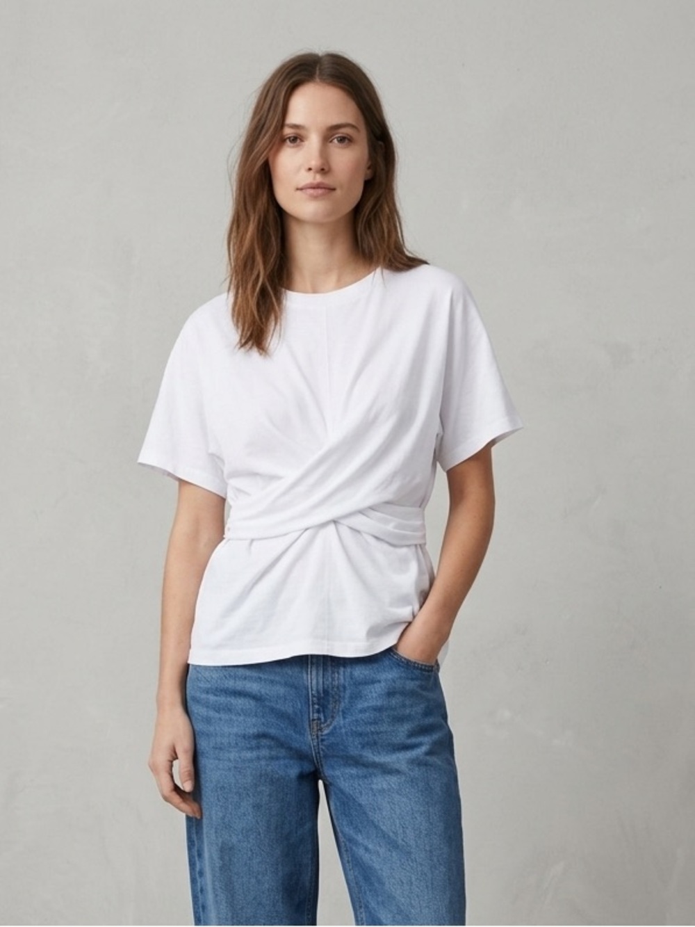 Banana Republic White Twist-Front supima Cotton Short Sleeve Tee